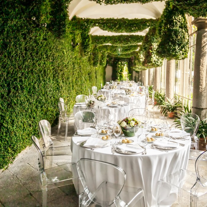 Tables decorated for wedding reception