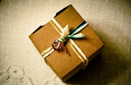 cardboard box with ribbon