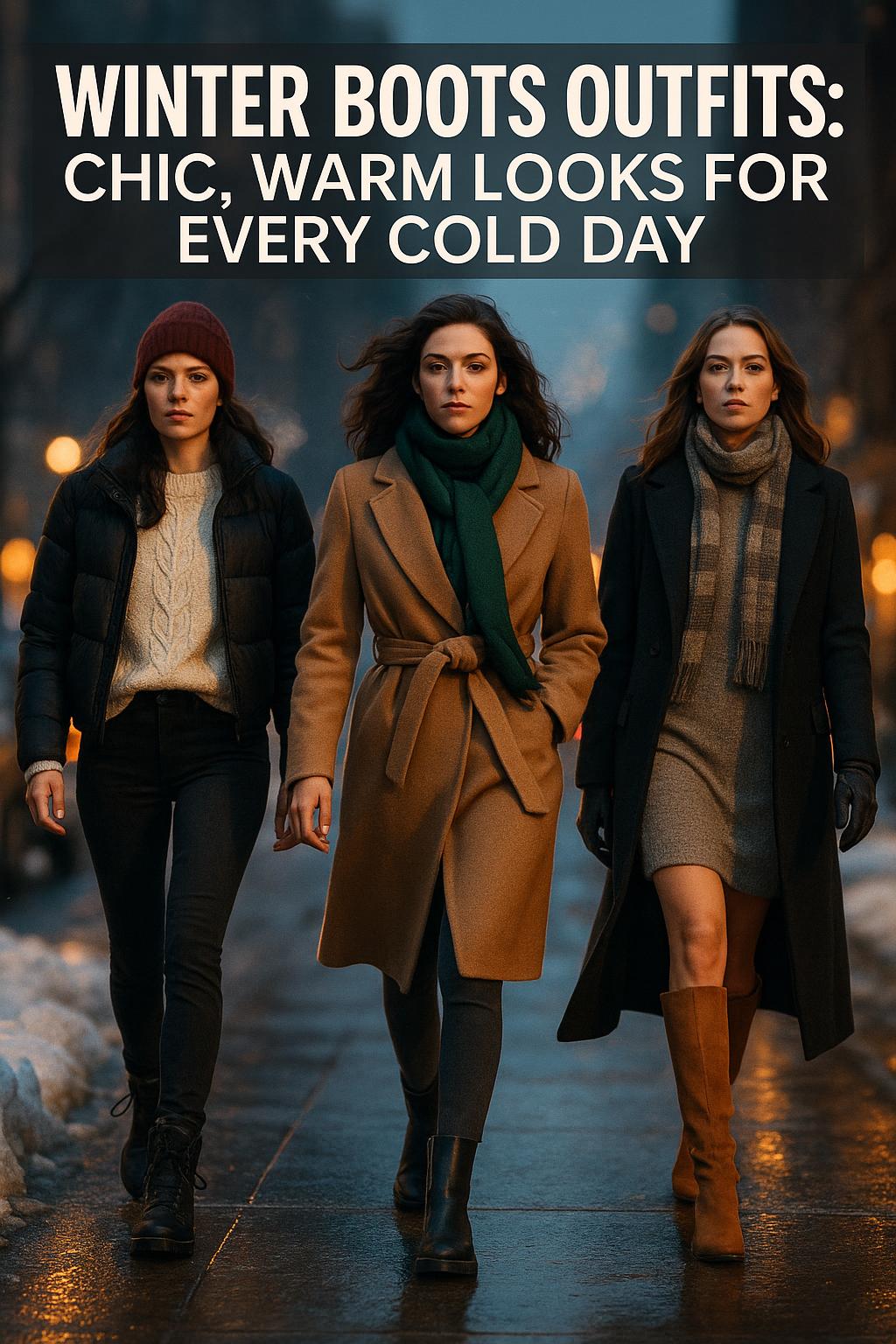 Stylish winter boots outfits with cozy layered streetwear look