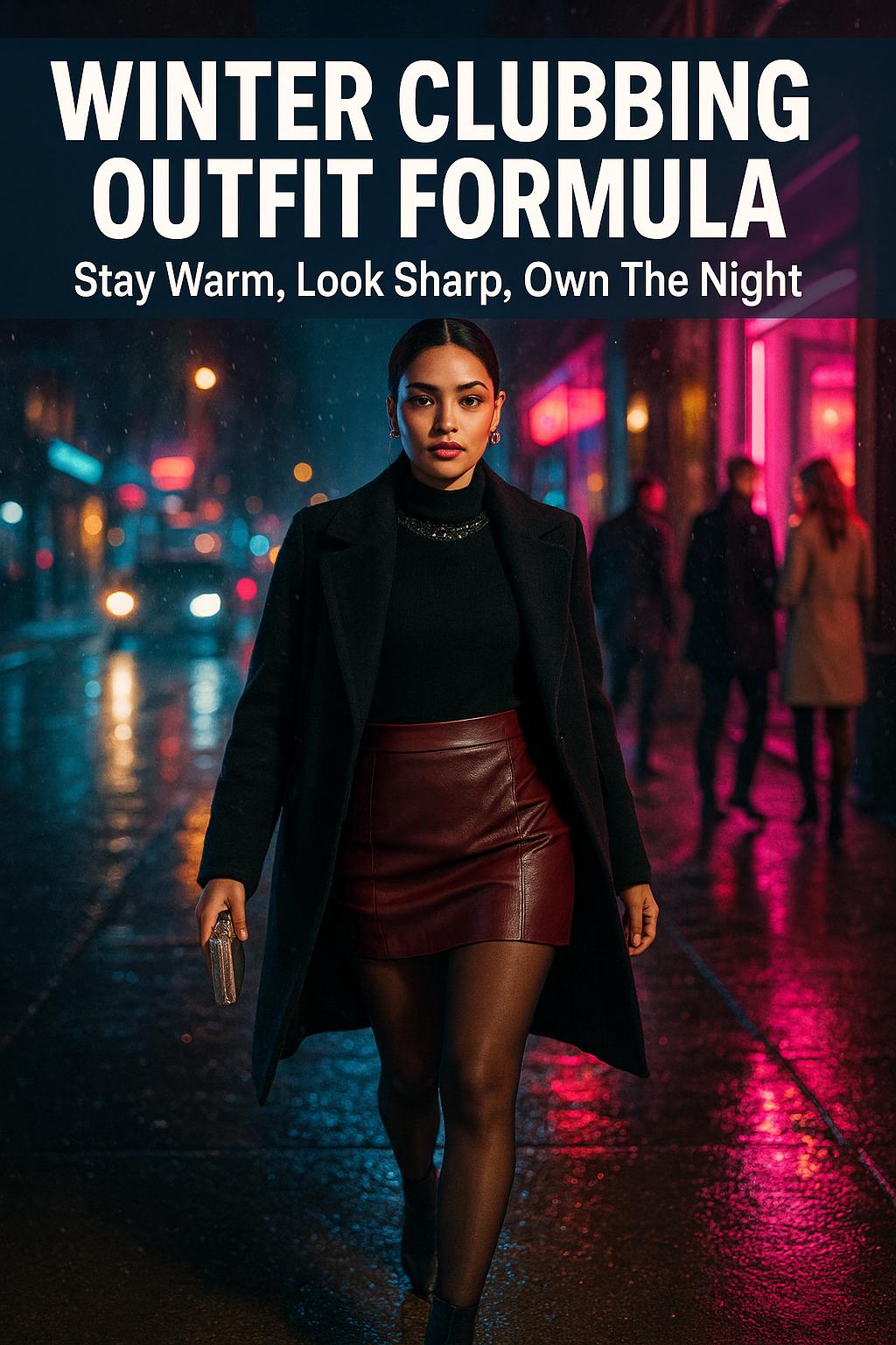 stylish winter clubbing outfit with faux fur coat and leather boots