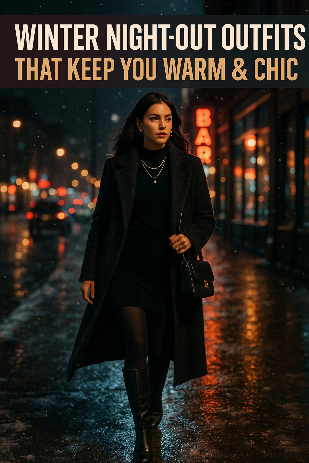 chic winter going out outfit with long coat, jeans and ankle boots