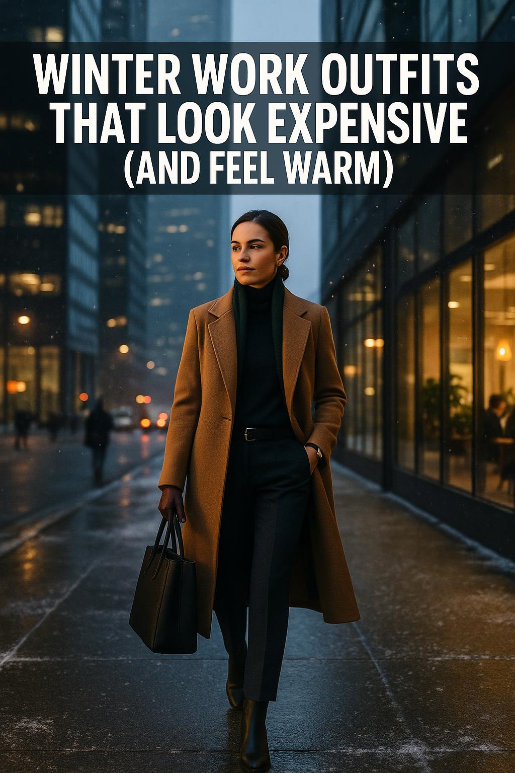 chic winter work outfits with wool coat turtleneck and ankle boots
