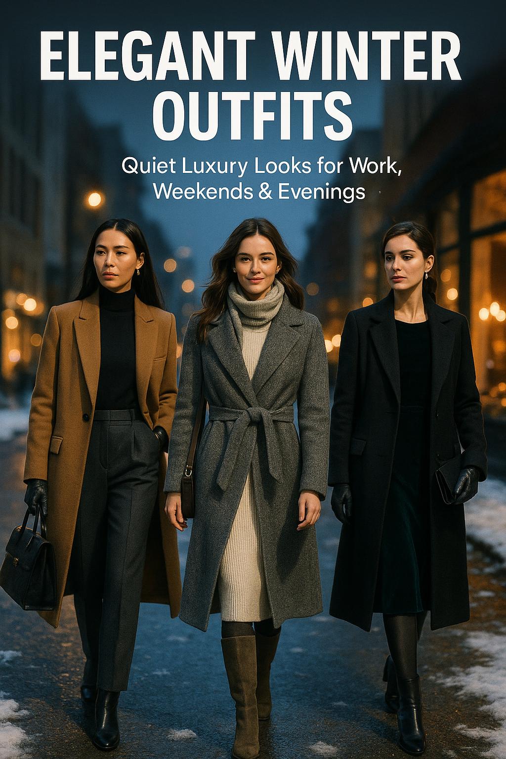 Elegant winter outfits with cozy neutral layers and stylish accessories