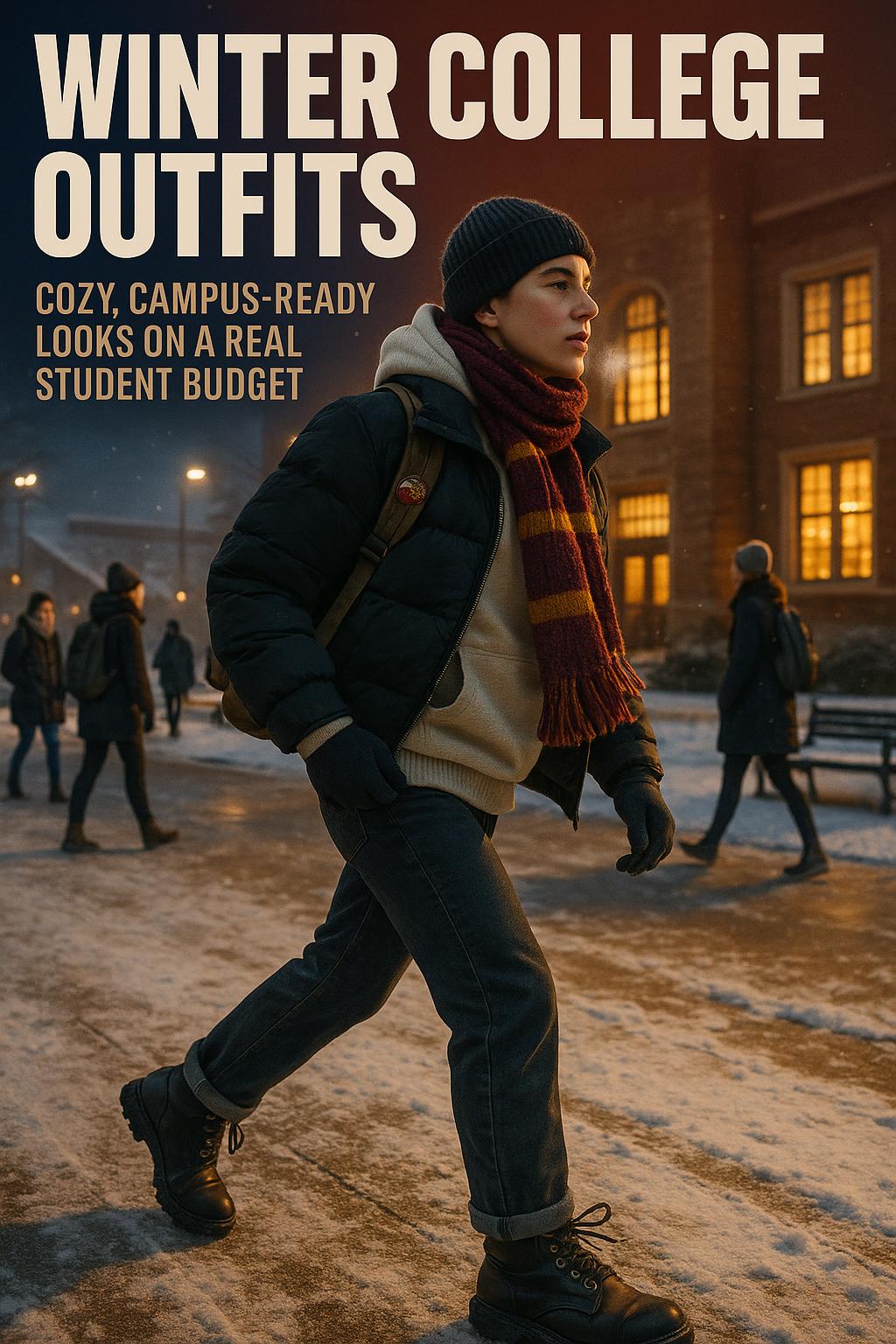 stylish winter college outfits with layered sweaters and coats on campus