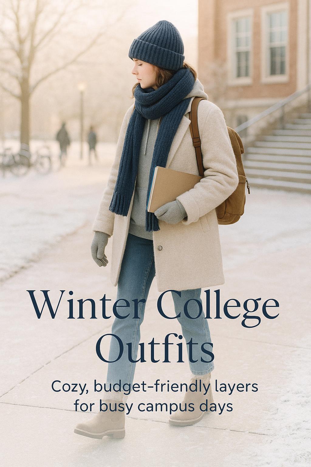 winter college outfits inspiration with cozy layered neutrals on a bright campus morning