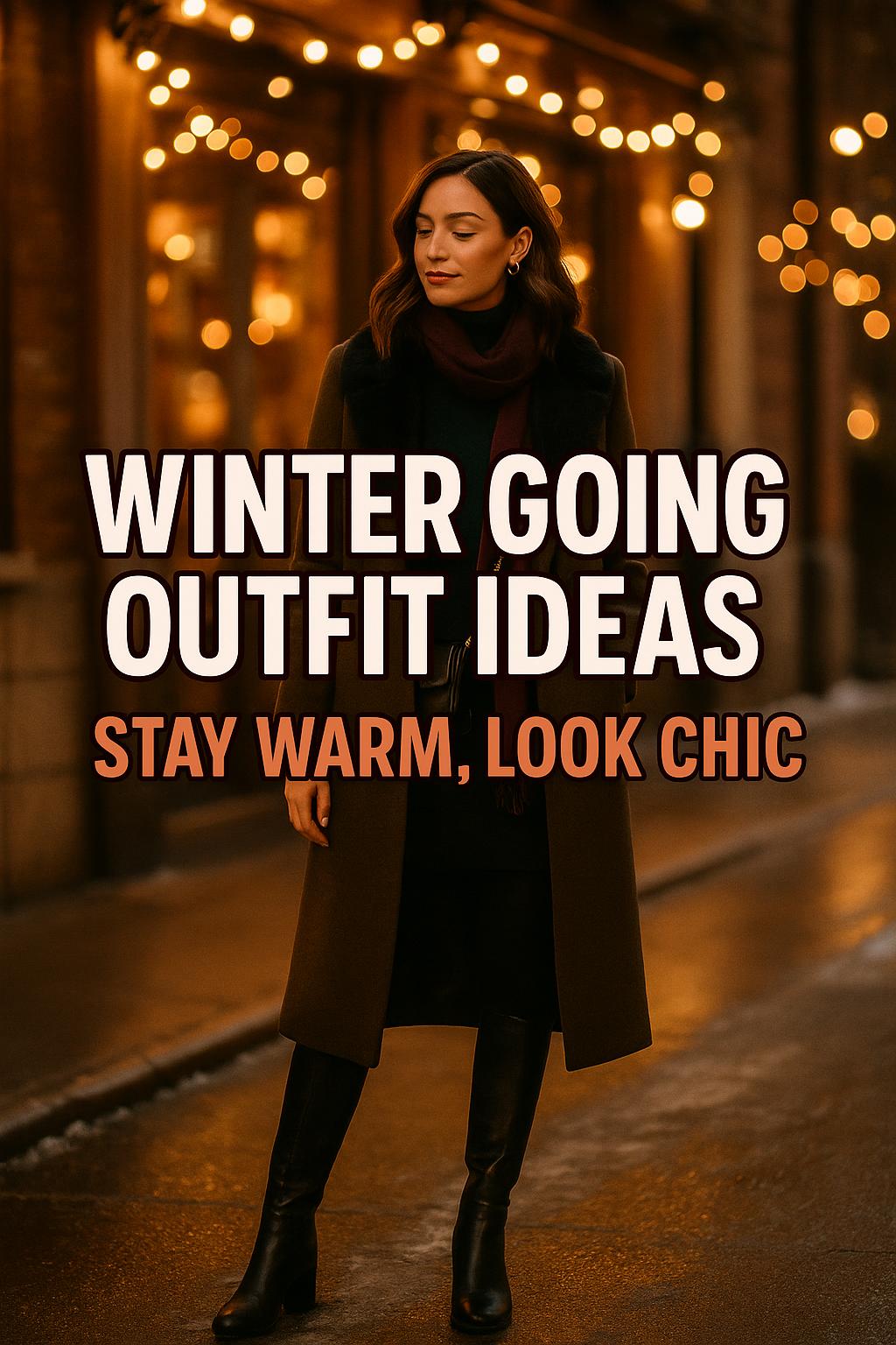 Stylish winter going out outfit on city sidewalk at golden hour