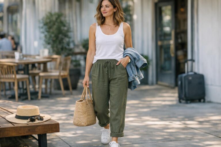 Polished spring summer outfits with a light layer, breathable top, and neutral skirt for everyday U.S. days