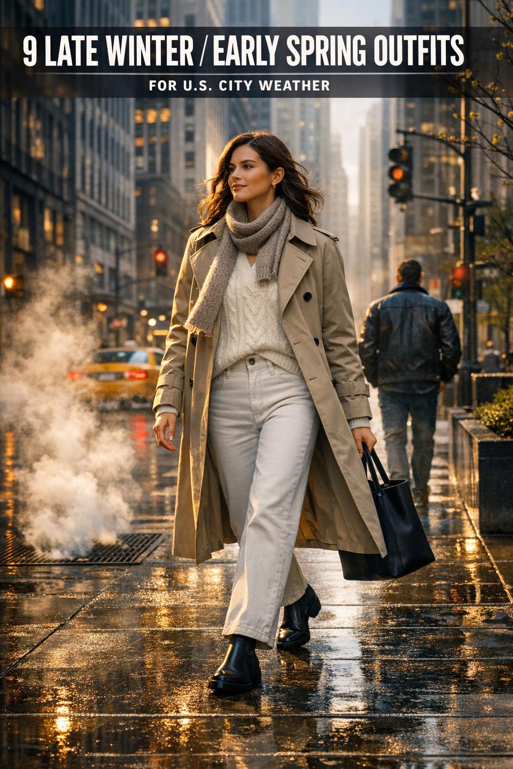 Late winter early spring outfits styled in a natural outdoor street look