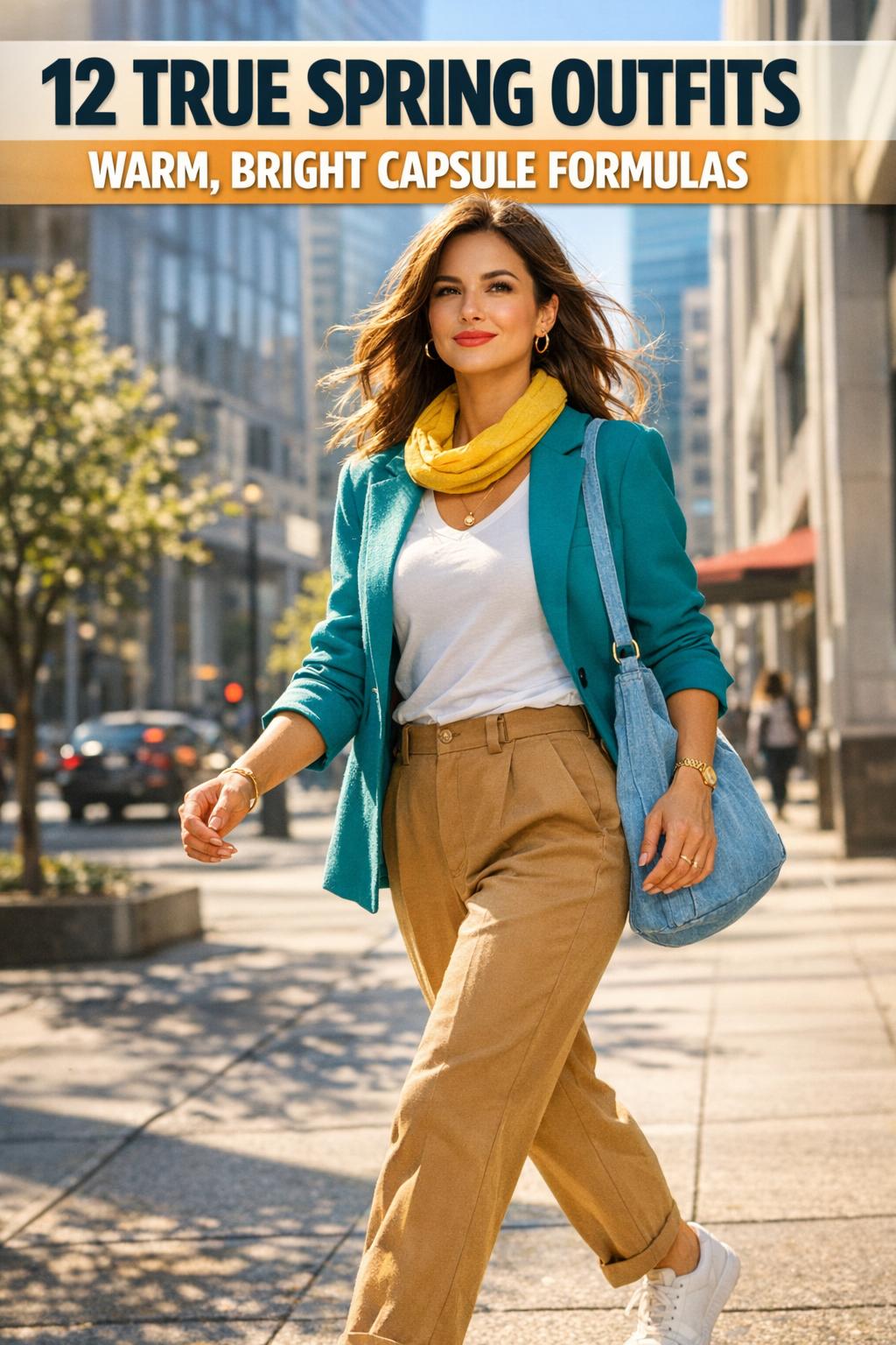 Street-style photo of true spring outfits with light pastels, floral dress, and airy layers in soft sunlight