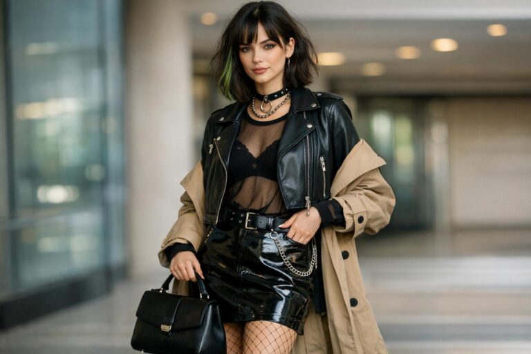 Spring alt outfits with slip dress, cropped leather jacket and combat boots styled for work-to-weekend edge