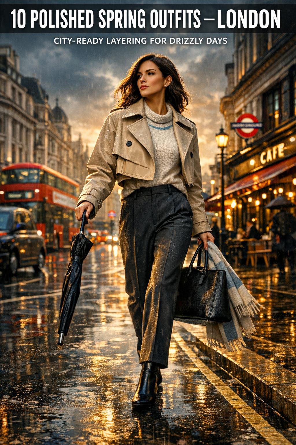 Street style photo of spring outfits in London with light layers and neutral tones