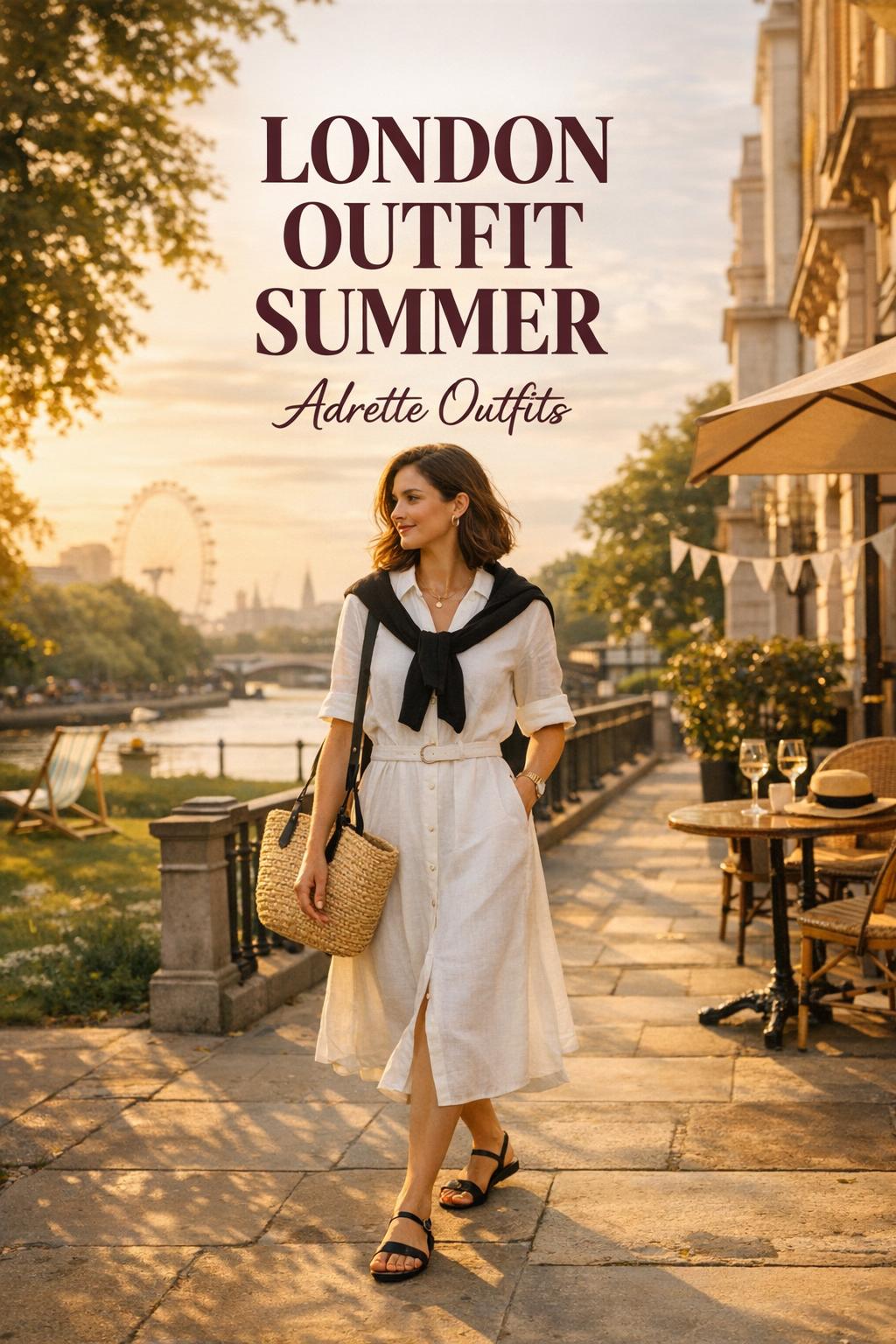 London outfit summer editorial with stylish woman walking in golden-hour central London