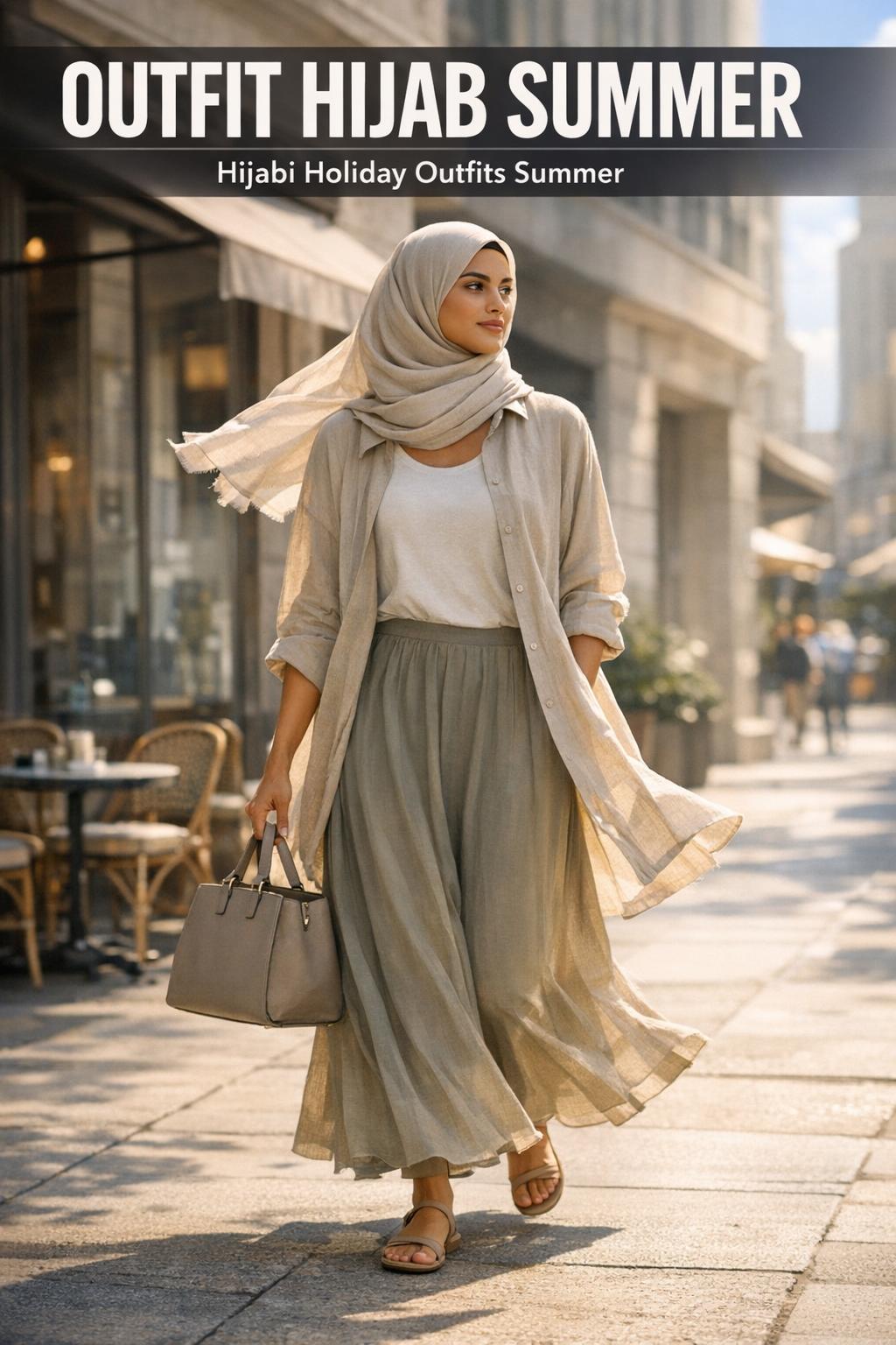 Outfit hijab summer look with a light, modest ensemble in soft tones for a fresh seasonal style