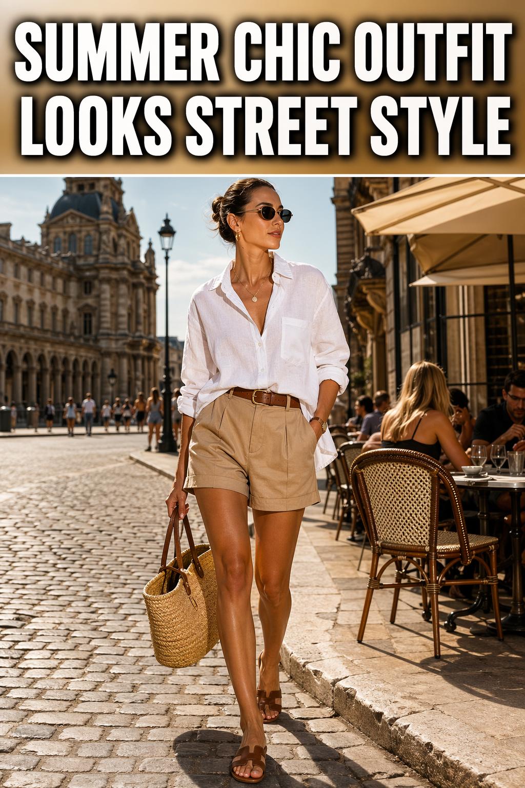 Summer chic outfit with a breezy dress, sandals, and woven accessories in natural sunlight