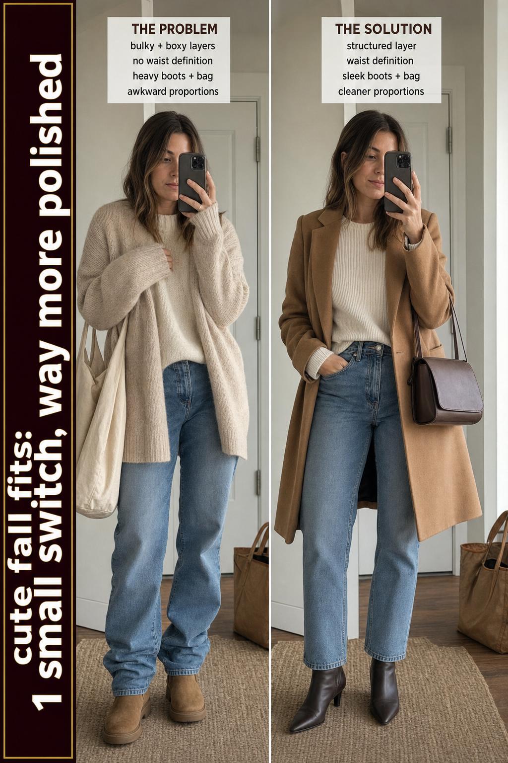 Cute fall fits featuring a stylish outfit with cozy layers, boots, and warm autumn colors in a candid outdoor photo