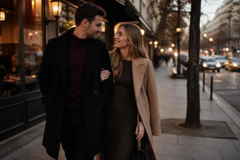 Date night outfit fall with a cozy knit sweater, midi skirt, ankle boots, and blazer for cool evenings