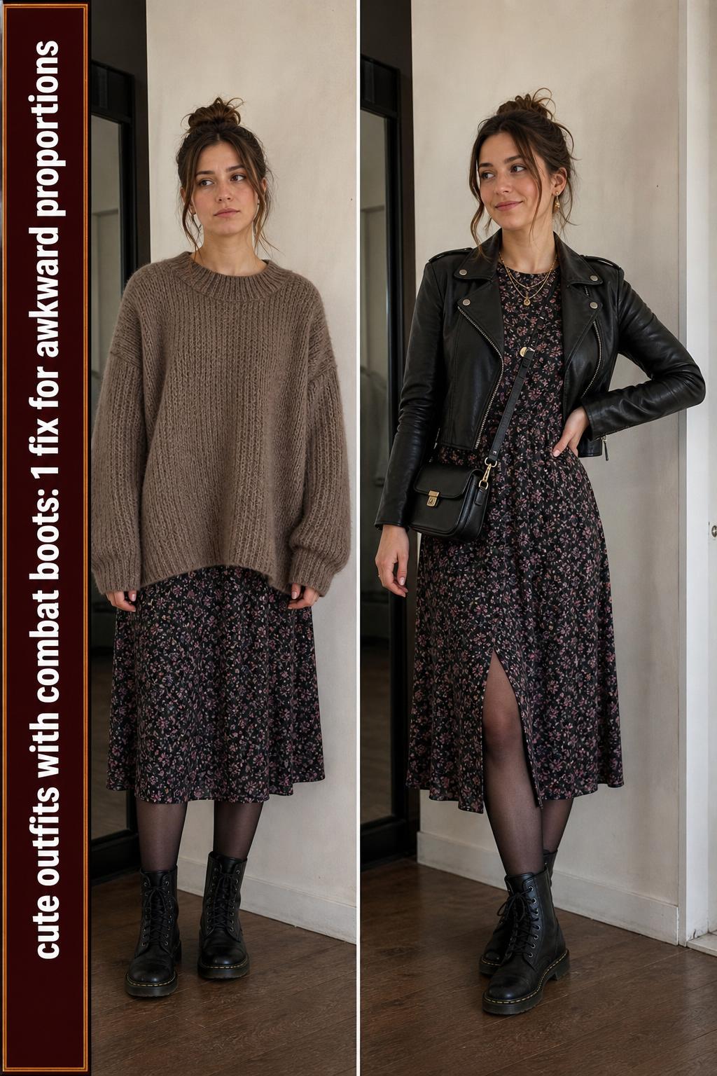 Cute outfits with combat boots styled in a streetwear look, featuring a jacket, skirt, and black lace-up boots