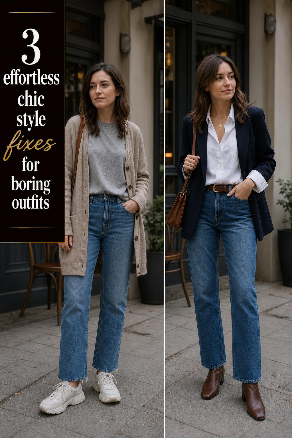Effortless chic style in a natural-looking street fashion portrait with a relaxed outfit and minimalist accessories