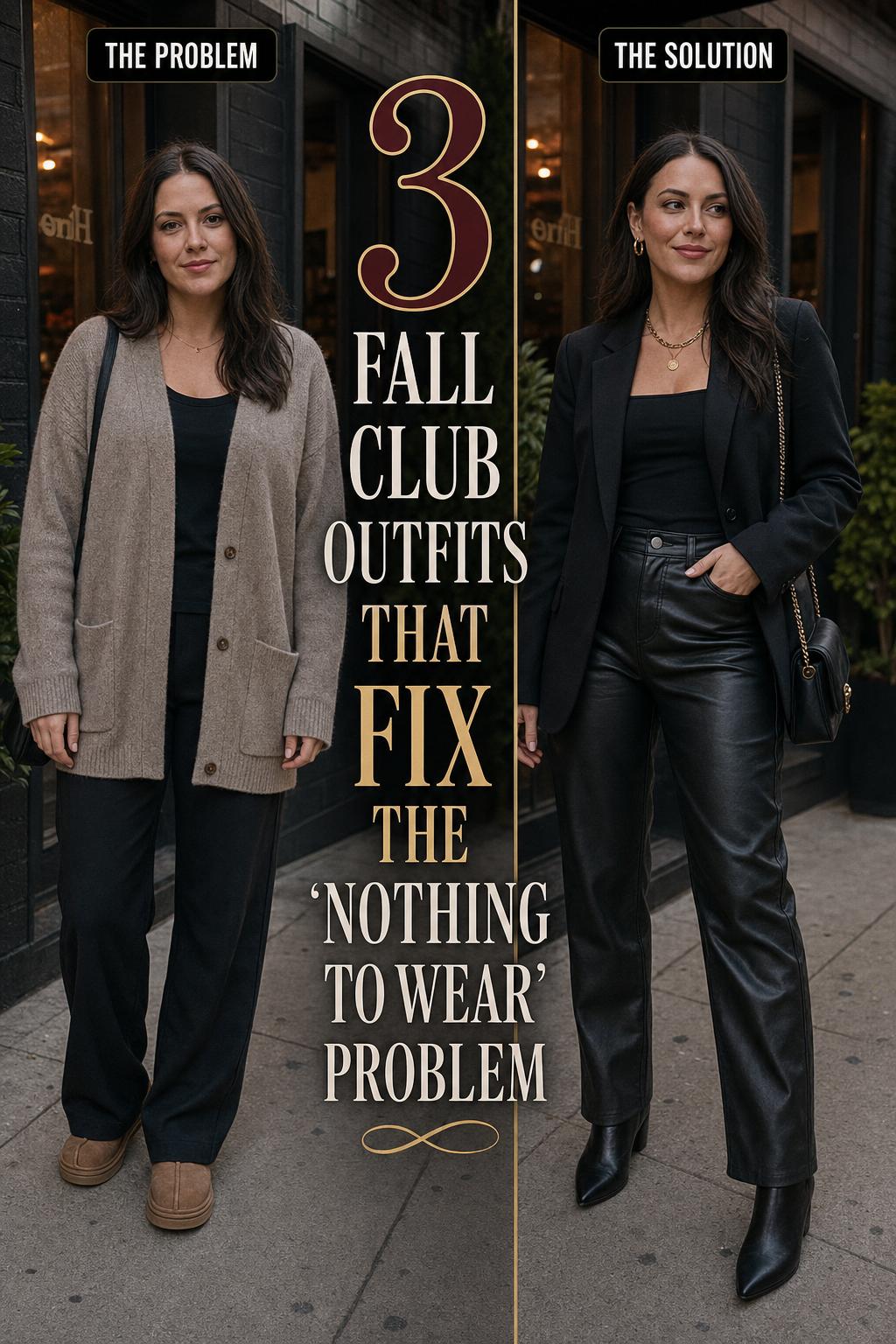 Fall club outfits with a stylish woman in a trendy layered look, ready for a night out