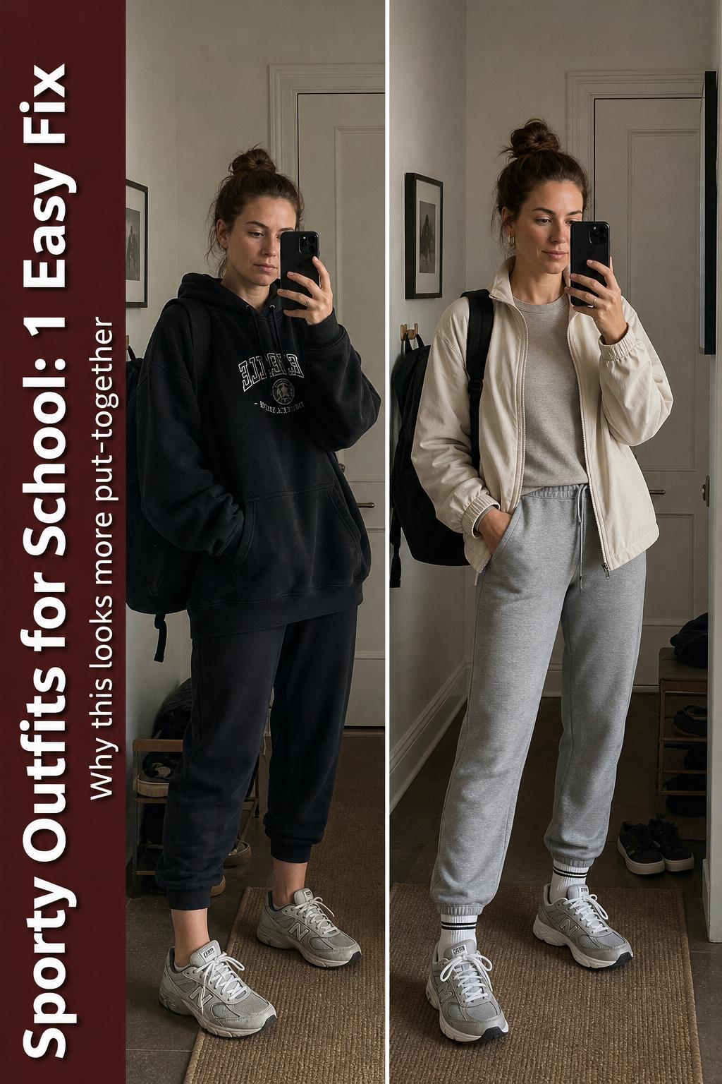 Sporty outfits for school featuring a student in a stylish athletic look on campus