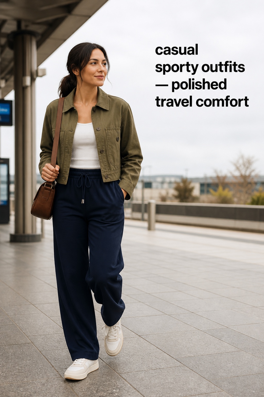 casual sporty outfits with black leggings and a white overshirt for a coffee walk