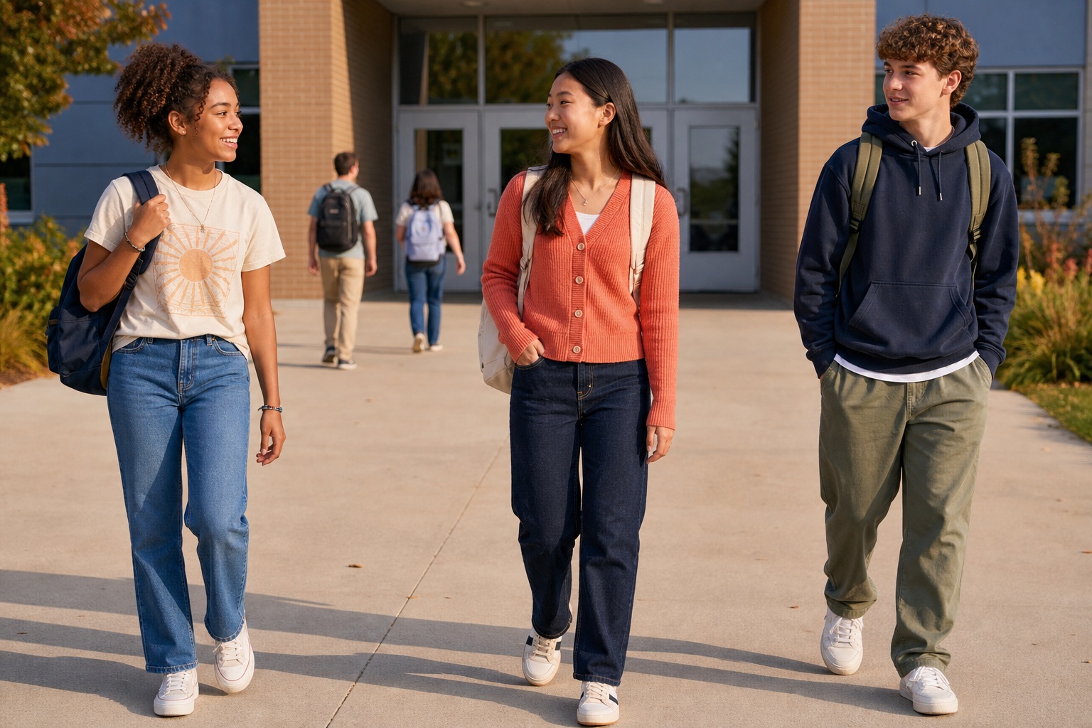 Middle school outfits in graphic tee, cardigan, and hoodie combinations