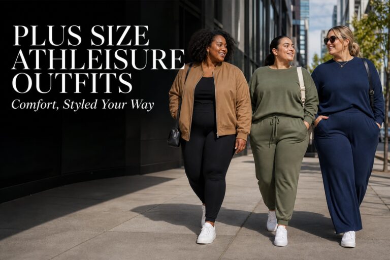 Three women wearing stylish plus size athleisure outfits on a city street