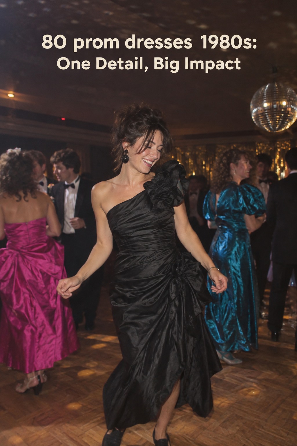 80 prom dresses 1980s in a candid black one-shoulder formal look at a dance