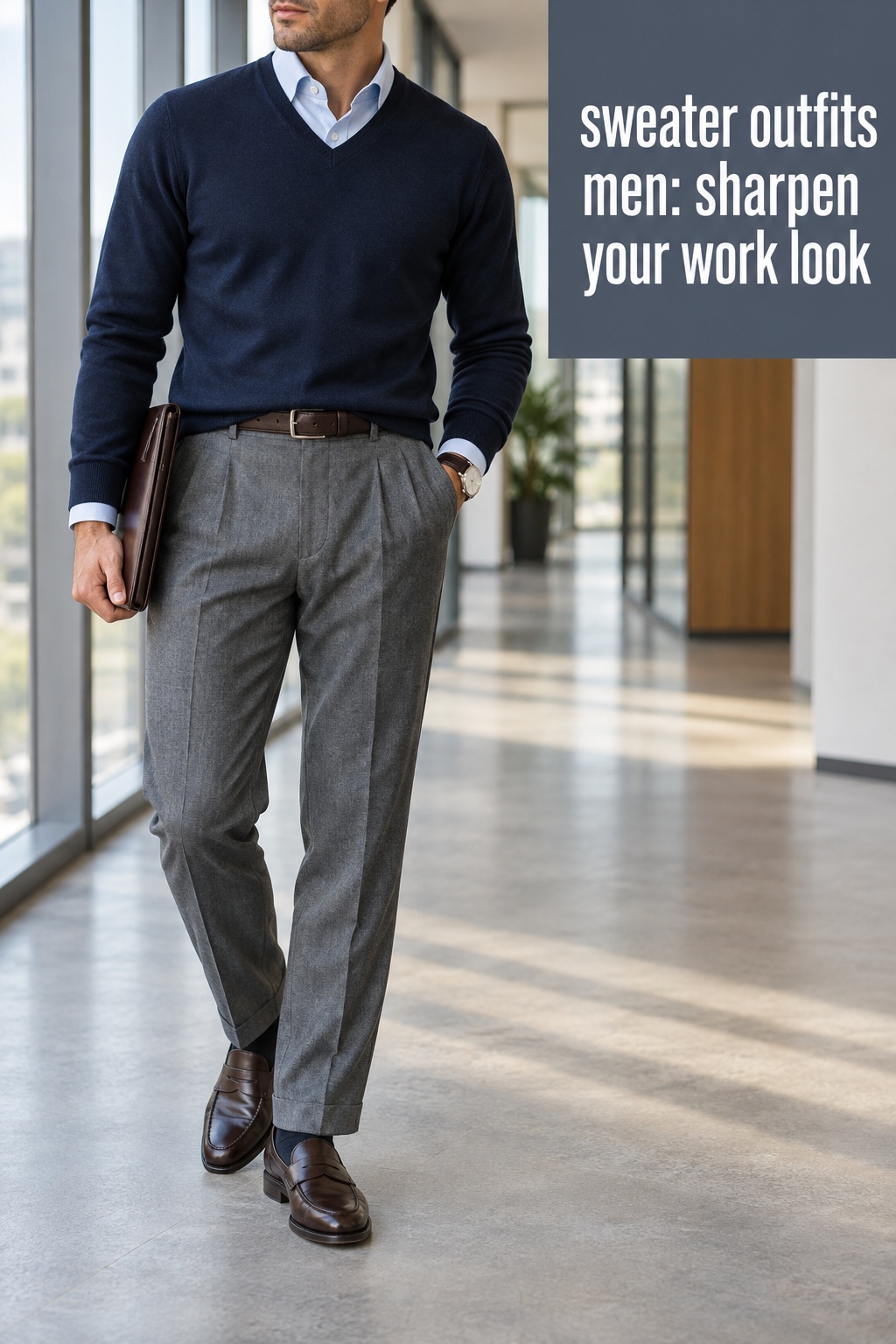 sweater outfits men: sharpen your work look