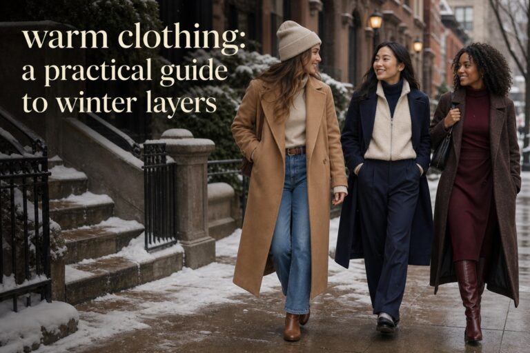 warm clothing winter street style with camel coat fleece vest and burgundy skirt