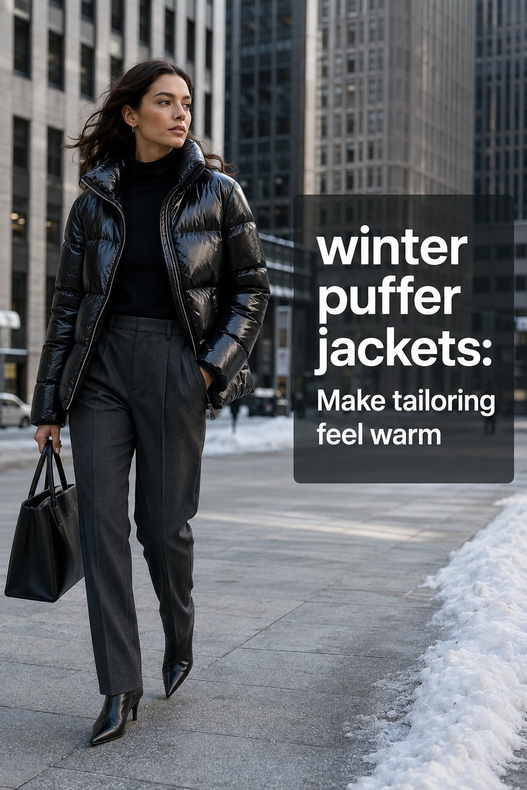 winter puffer jackets cobalt oversized jacket with cream wide-leg trousers