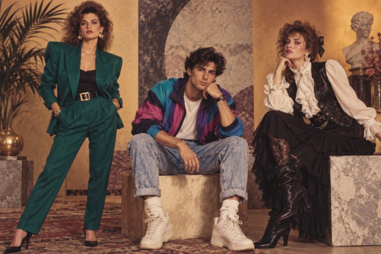 80’s style in a trio of power dressing, streetwear and New Romantic fashion